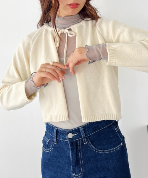 CLEA（クレア）の「フロントリボンスムースニットトップス（ニット/セーター・レディース・ブラック/ベージュ/アイボリー・FREE）」の14枚目の写真