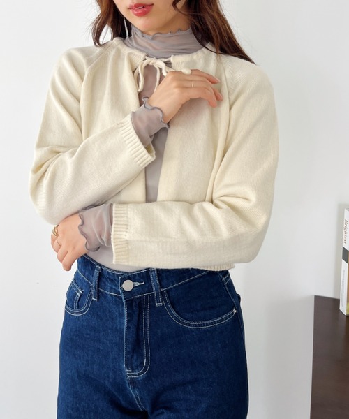 CLEA（クレア）の「フロントリボンスムースニットトップス（ニット/セーター・レディース・ブラック/ベージュ/アイボリー・FREE）」の15枚目の写真