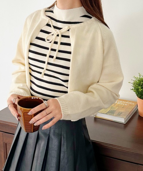 CLEA（クレア）の「フロントリボンスムースニットトップス（ニット/セーター・レディース・ブラック/ベージュ/アイボリー・FREE）」の9枚目の写真