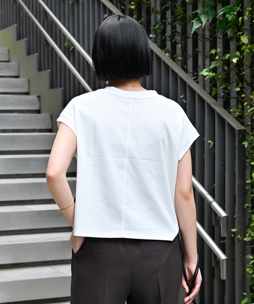 tシャツ ヘムラウンドフレンチスリーブT レディース 楽天市場】ロゴプリント コットン天竺 ラウンドヘム フレンチ