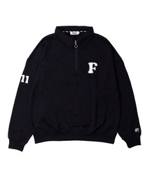 FILA フィラ WEB限定 別注 ワンポイント デザイン ロゴ アップリケ 刺繍 オーバーサイズ 長袖 ハーフジップ スウェット トレーナー 裏毛