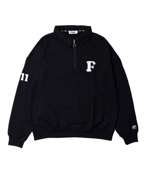 FILA（フィラ）の「FILA フィラ WEB限定 別注 ワンポイント デザイン ロゴ アップリケ 刺繍 オーバーサイズ 長袖 ハーフジップ スウェット トレーナー 裏毛（スウェット・メンズ・ピーコックグリーン系/ブラック/アッシュグレー・L/M/LL）」の2枚目の写真