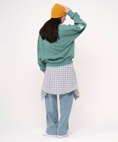 FILA（フィラ）の「FILA フィラ WEB限定 別注 ワンポイント デザイン ロゴ アップリケ 刺繍 オーバーサイズ 長袖 ハーフジップ スウェット トレーナー 裏毛（スウェット・メンズ・ピーコックグリーン系/ブラック/アッシュグレー・L/M/LL）」の12枚目の写真