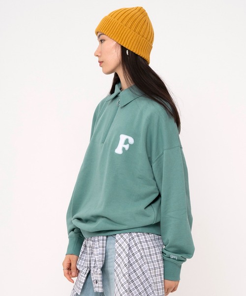 FILA（フィラ）の「FILA フィラ WEB限定 別注 ワンポイント デザイン ロゴ アップリケ 刺繍 オーバーサイズ 長袖 ハーフジップ スウェット トレーナー 裏毛（スウェット・メンズ・ピーコックグリーン系/ブラック/アッシュグレー・L/M/LL）」の10枚目の写真