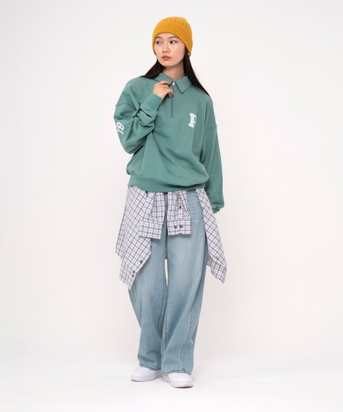 FILA（フィラ）の「FILA フィラ WEB限定 別注 ワンポイント デザイン ロゴ アップリケ 刺繍 オーバーサイズ 長袖 ハーフジップ スウェット トレーナー 裏毛（スウェット・メンズ・ピーコックグリーン系/ブラック/アッシュグレー・L/M/LL）」の11枚目の写真