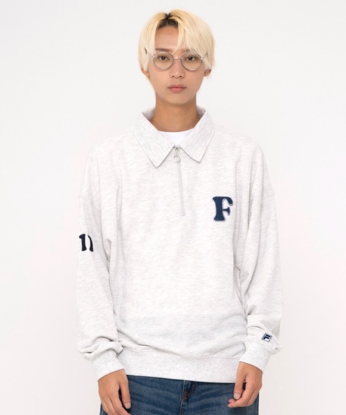 FILA（フィラ）の「FILA フィラ WEB限定 別注 ワンポイント デザイン ロゴ アップリケ 刺繍 オーバーサイズ 長袖 ハーフジップ スウェット トレーナー 裏毛（スウェット・メンズ・ピーコックグリーン系/ブラック/アッシュグレー・L/M/LL）」の13枚目の写真