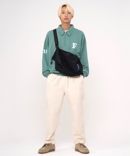 FILA（フィラ）の「FILA フィラ WEB限定 別注 ワンポイント デザイン ロゴ アップリケ 刺繍 オーバーサイズ 長袖 ハーフジップ スウェット トレーナー 裏毛（スウェット・メンズ・ピーコックグリーン系/ブラック/アッシュグレー・L/M/LL）」の7枚目の写真