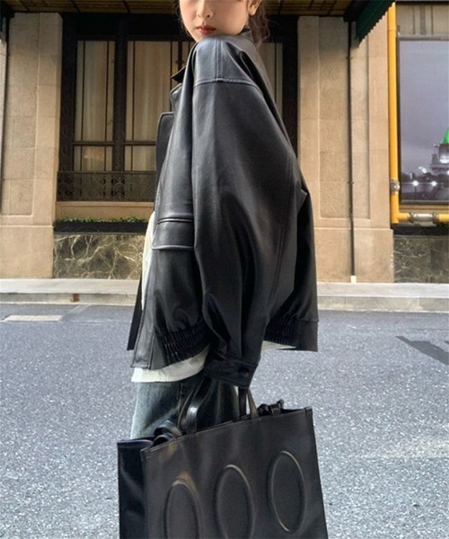 MAISON DE THERESE（メゾン ド テレーズ）の「ビッグシルエットフェイクレザーPUブルゾン/ジャケット【男女兼用】 ライダースジャケット（ライダースジャケット・レディース・ブラック/ブラウン・M/S/L/2XL/XL）」の13枚目の写真