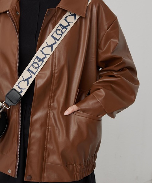 ★ノースビーチレザー★レザーブルゾン アイボリー ライダース セール】ファーティペットエコレザーブルゾン（ライダースジャケット