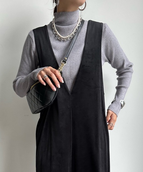 DouDou（ドゥドゥ）の「【WEB限定】 ベロアロンパース（サロペット/オーバーオール・レディース・ブラック/チャコールグレー・FREE）」の9枚目の写真