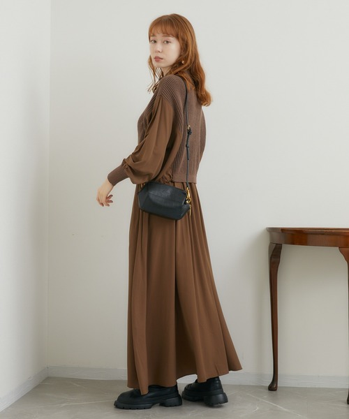 ROSIEE（ロージー）の「ROSIEE レイヤード風異素材ドッキングワンピース（ワンピース・レディース・ブラック/ブラウン・FREE）」の5枚目の写真