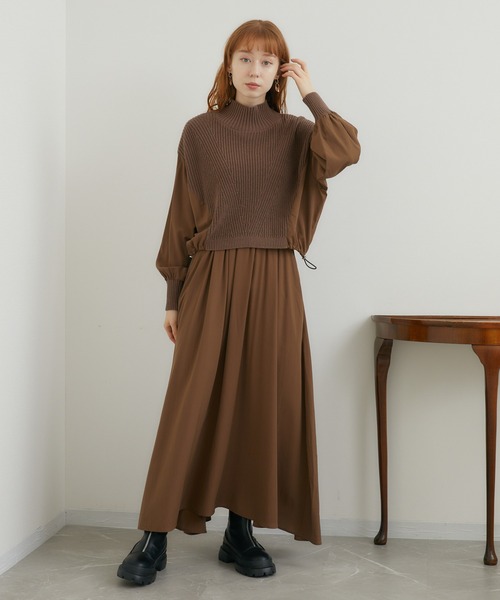 ROSIEE（ロージー）の「ROSIEE レイヤード風異素材ドッキングワンピース（ワンピース・レディース・ブラック/ブラウン・FREE）」の7枚目の写真