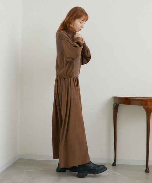 ROSIEE（ロージー）の「ROSIEE レイヤード風異素材ドッキングワンピース（ワンピース・レディース・ブラック/ブラウン・FREE）」の9枚目の写真