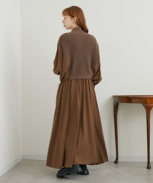 ROSIEE（ロージー）の「ROSIEE レイヤード風異素材ドッキングワンピース（ワンピース・レディース・ブラック/ブラウン・FREE）」の10枚目の写真