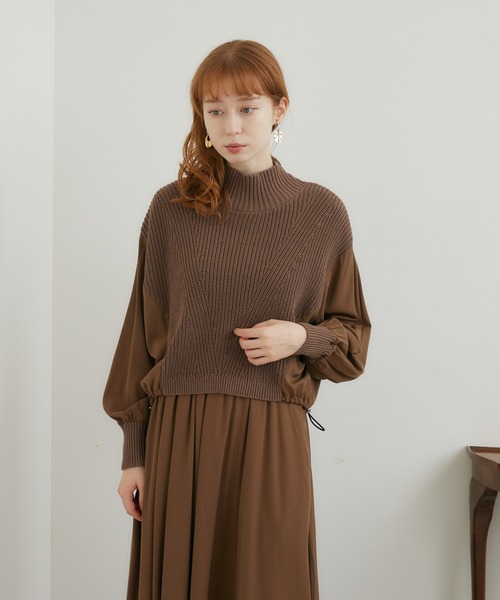 ROSIEE（ロージー）の「ROSIEE レイヤード風異素材ドッキングワンピース（ワンピース・レディース・ブラック/ブラウン・FREE）」の11枚目の写真