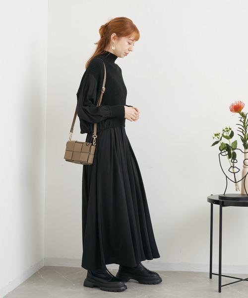 ROSIEE（ロージー）の「ROSIEE レイヤード風異素材ドッキングワンピース（ワンピース・レディース・ブラック/ブラウン・FREE）」の21枚目の写真