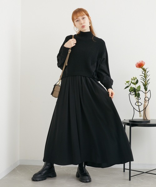 ROSIEE（ロージー）の「ROSIEE レイヤード風異素材ドッキングワンピース（ワンピース・レディース・ブラック/ブラウン・FREE）」の22枚目の写真