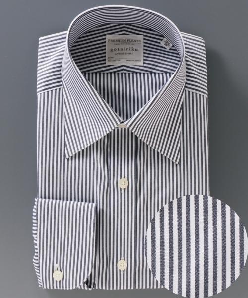 gotairiku(ゴタイリク)の「【PREMIUM PLEATS・スリムフィット】ロンドンストライプシャツ(シャツ/ブラウス・メンズ・ネイビー系1・15h/14h/15 )」の1枚目の写真