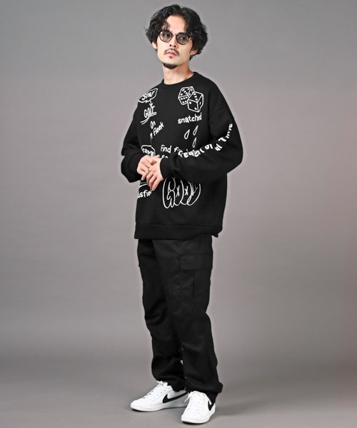 LUXSTYLE（ラグスタイル）の「落書き発泡プリント裏起毛スウェット（スウェット・メンズ・ホワイト/ブラック・L/M）」の7枚目の写真