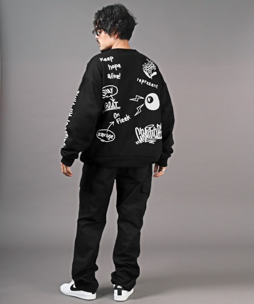 LUXSTYLE（ラグスタイル）の「落書き発泡プリント裏起毛スウェット（スウェット・メンズ・ホワイト/ブラック・L/M）」の8枚目の写真