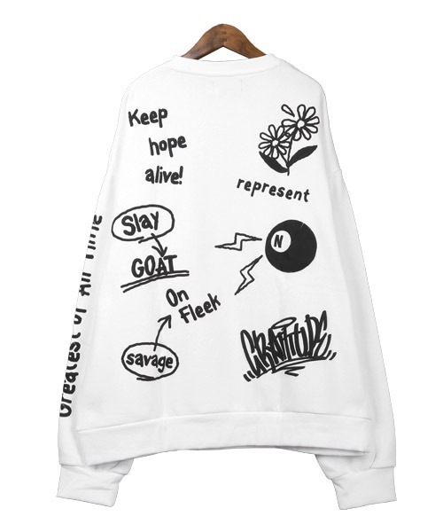 LUXSTYLE（ラグスタイル）の「落書き発泡プリント裏起毛スウェット（スウェット・メンズ・ホワイト/ブラック・L/M）」の10枚目の写真