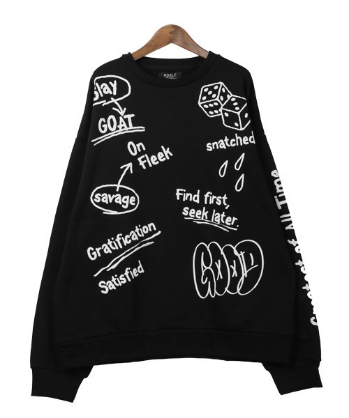 LUXSTYLE（ラグスタイル）の「落書き発泡プリント裏起毛スウェット（スウェット・メンズ・ホワイト/ブラック・L/M）」の11枚目の写真