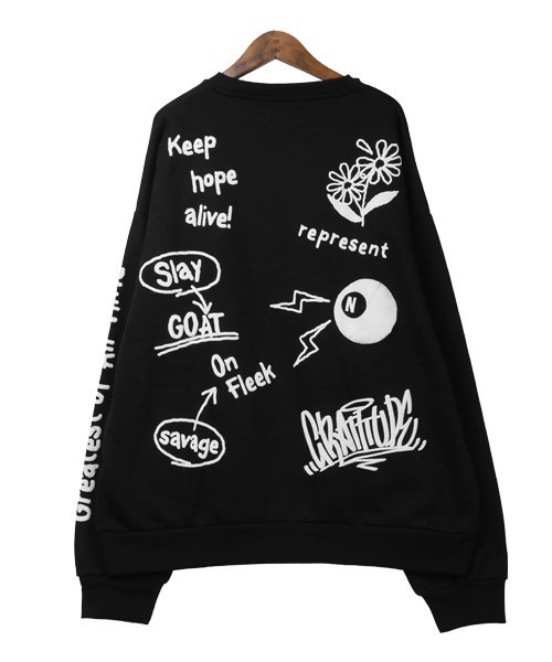 LUXSTYLE（ラグスタイル）の「落書き発泡プリント裏起毛スウェット（スウェット・メンズ・ホワイト/ブラック・L/M）」の12枚目の写真