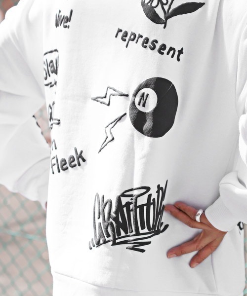 LUXSTYLE（ラグスタイル）の「落書き発泡プリント裏起毛スウェット（スウェット・メンズ・ホワイト/ブラック・L/M）」の15枚目の写真