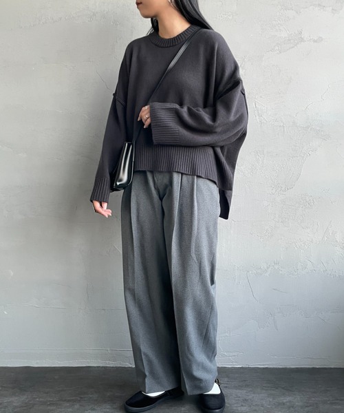 mizuiroind（ミズイロインド）の「[mizuiro ind/ミズイロインド] ワイドシルエット クルーネックニット（ニット/セーター・レディース・ライトグレー/ダークグレー・F）」の17枚目の写真