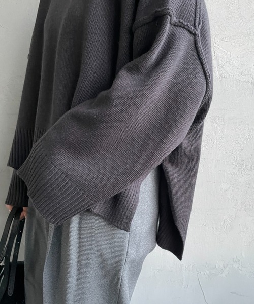 mizuiroind（ミズイロインド）の「[mizuiro ind/ミズイロインド] ワイドシルエット クルーネックニット（ニット/セーター・レディース・ライトグレー/ダークグレー・F）」の21枚目の写真