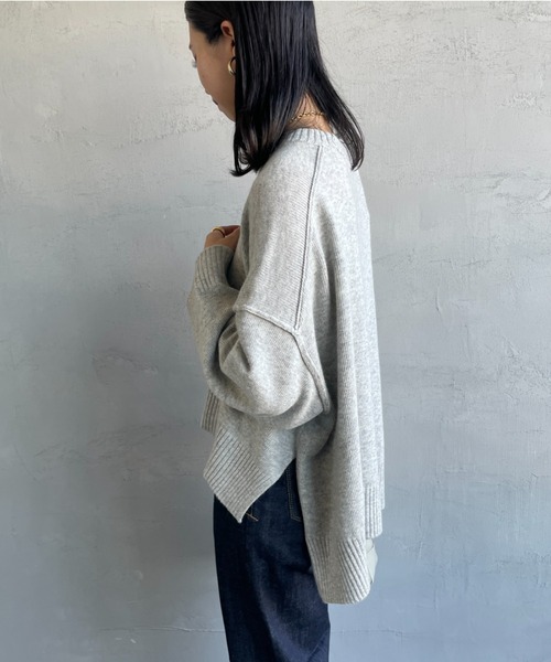 mizuiroind（ミズイロインド）の「[mizuiro ind/ミズイロインド] ワイドシルエット クルーネックニット（ニット/セーター・レディース・ライトグレー/ダークグレー・F）」の6枚目の写真