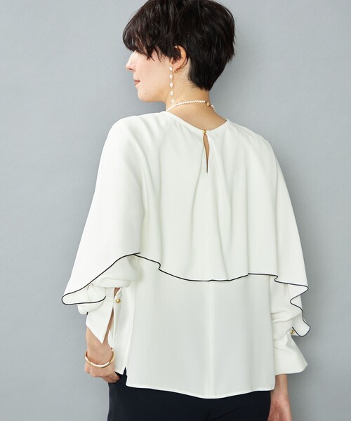 NOLLEY’S（ノーリーズ）の「ウォッシャブルストレッチジョーゼットケープ風ブラウス（シャツ/ブラウス・レディース・オフホワイト・36/38）」の14枚目の写真