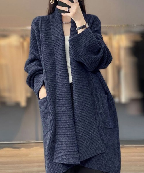 Miniministore（ミニミニストア）の「ニットカーディガン ロング丈 秋冬 韓国（カーディガン/ボレロ・レディース・ブラウン/ベージュ/ネイビー/モカ・フリー）」の5枚目の写真