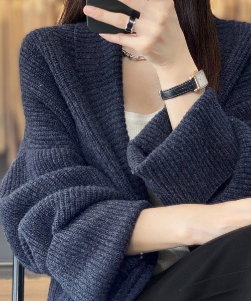 Miniministore（ミニミニストア）の「ニットカーディガン ロング丈 秋冬 韓国（カーディガン/ボレロ・レディース・ブラウン/ベージュ/ネイビー/モカ・フリー）」の7枚目の写真