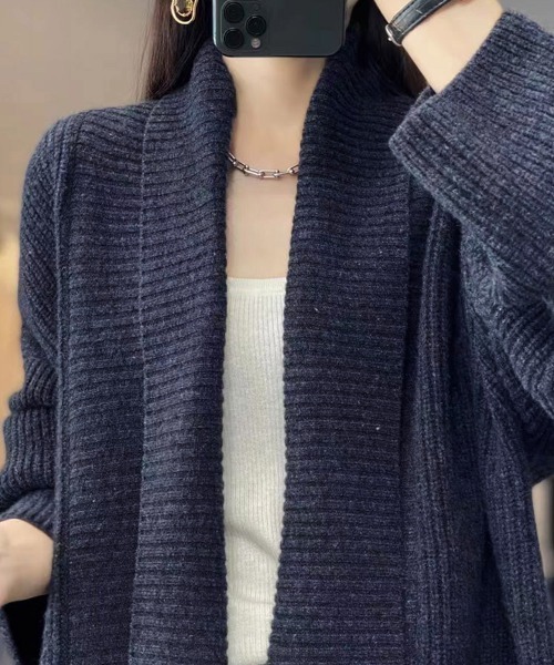 Miniministore（ミニミニストア）の「ニットカーディガン ロング丈 秋冬 韓国（カーディガン/ボレロ・レディース・ブラウン/ベージュ/ネイビー/モカ・フリー）」の8枚目の写真