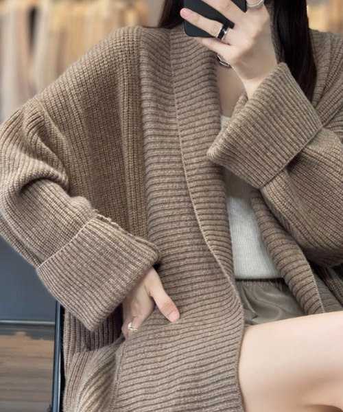 Miniministore（ミニミニストア）の「ニットカーディガン ロング丈 秋冬 韓国（カーディガン/ボレロ・レディース・ブラウン/ベージュ/ネイビー/モカ・フリー）」の12枚目の写真