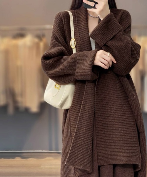 Miniministore（ミニミニストア）の「ニットカーディガン ロング丈 秋冬 韓国（カーディガン/ボレロ・レディース・ブラウン/ベージュ/ネイビー/モカ・フリー）」の13枚目の写真
