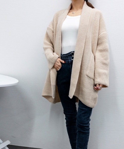 Miniministore（ミニミニストア）の「ニットカーディガン ロング丈 秋冬 韓国（カーディガン/ボレロ・レディース・ブラウン/ベージュ/ネイビー/モカ・フリー）」の15枚目の写真