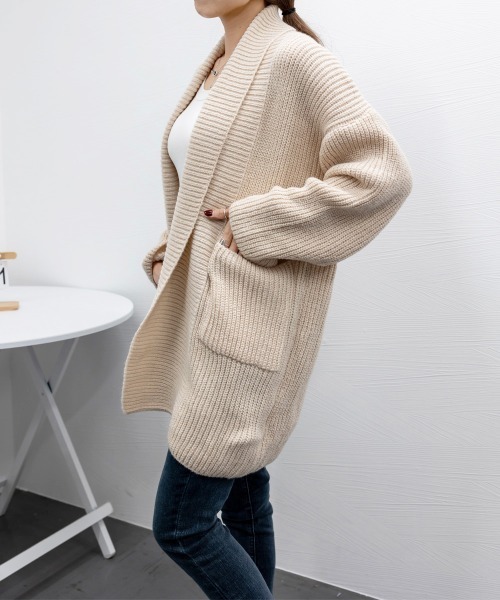 Miniministore（ミニミニストア）の「ニットカーディガン ロング丈 秋冬 韓国（カーディガン/ボレロ・レディース・ブラウン/ベージュ/ネイビー/モカ・フリー）」の16枚目の写真