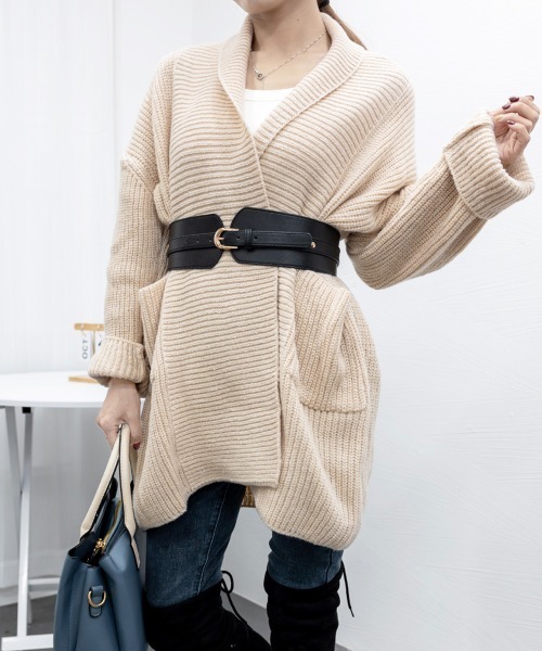 Miniministore（ミニミニストア）の「ニットカーディガン ロング丈 秋冬 韓国（カーディガン/ボレロ・レディース・ブラウン/ベージュ/ネイビー/モカ・フリー）」の18枚目の写真