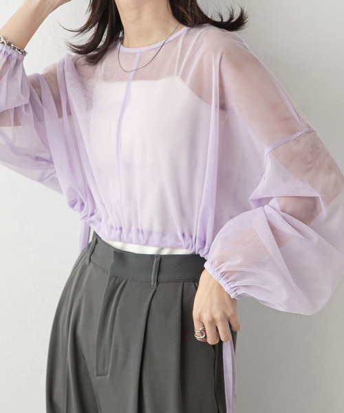 セール】チュールショート丈トップス（Tシャツ/カットソー