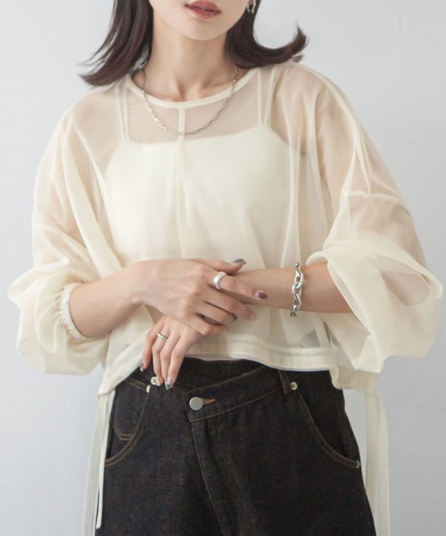 Chillfar(チルファー)の「チュールショート丈トップス(Tシャツ/カットソー・レディース・グレー/ブラック/アイボリー/ピンク・FREE)」の5枚目の写真
