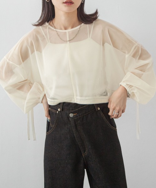 Chillfar(チルファー)の「チュールショート丈トップス(Tシャツ/カットソー・レディース・グレー/ブラック/アイボリー/ピンク・FREE)」の6枚目の写真