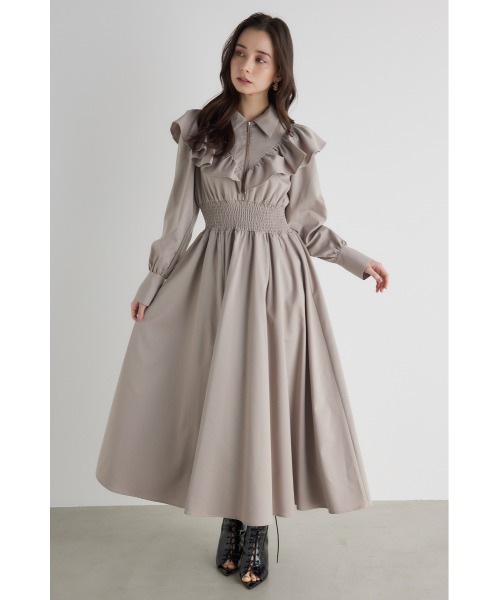 rienda（リエンダ）の「フロントジップフリルシャツワンピース 春服