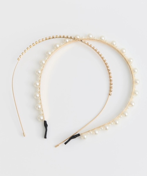 earth music&ecology(アースミュージックアンドエコロジー)の「ビジュー・パール2setカチューシャ(カチューシャ・レディース・シルバー/ゴールド・FREE)」の1枚目の写真