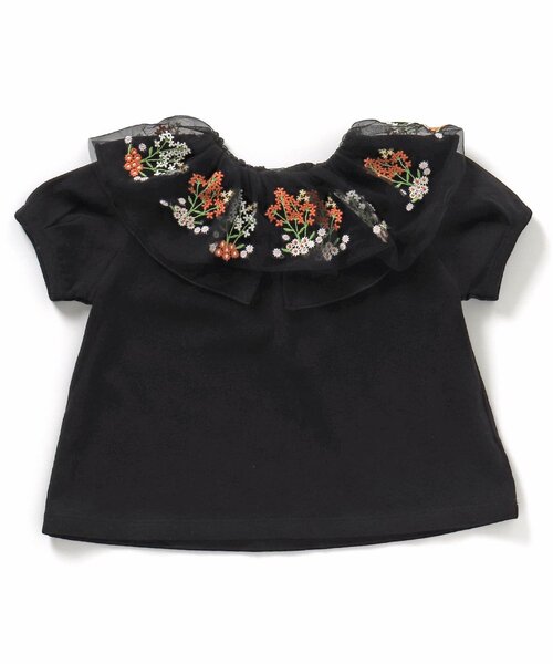 Seraph（セラフ）の「ボタニカル刺繍ラッフルカラートップス（Tシャツ/カットソー・キッズ・ブラック/オフホワイト/オレンジ・80/90/95/100/110/120/130/140）」の5枚目の写真