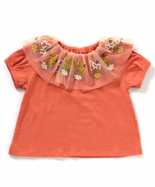 Seraph（セラフ）の「ボタニカル刺繍ラッフルカラートップス（Tシャツ/カットソー・キッズ・ブラック/オフホワイト/オレンジ・80/90/95/100/110/120/130/140）」の8枚目の写真