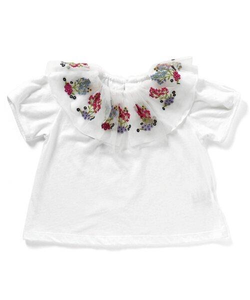 Seraph（セラフ）の「ボタニカル刺繍ラッフルカラートップス（Tシャツ/カットソー・キッズ・ブラック/オフホワイト/オレンジ・80/90/95/100/110/120/130/140）」の9枚目の写真