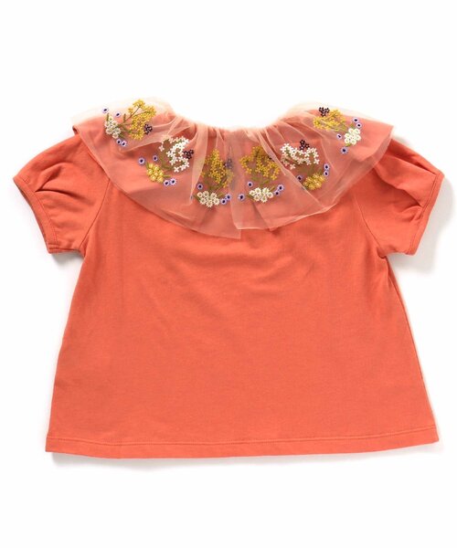 Seraph（セラフ）の「ボタニカル刺繍ラッフルカラートップス（Tシャツ/カットソー・キッズ・ブラック/オフホワイト/オレンジ・80/90/95/100/110/120/130/140）」の11枚目の写真