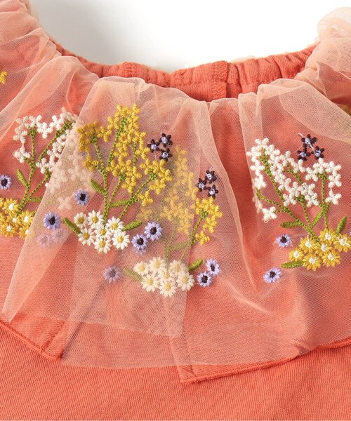 Seraph（セラフ）の「ボタニカル刺繍ラッフルカラートップス（Tシャツ/カットソー・キッズ・ブラック/オフホワイト/オレンジ・80/90/95/100/110/120/130/140）」の14枚目の写真